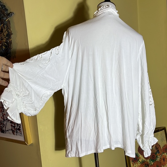 ANTHROPOLOGIE Lea & Viola Size 3X White Poet Blouse Tunic PussyBow Stretch $120 - Picture 8 of 16